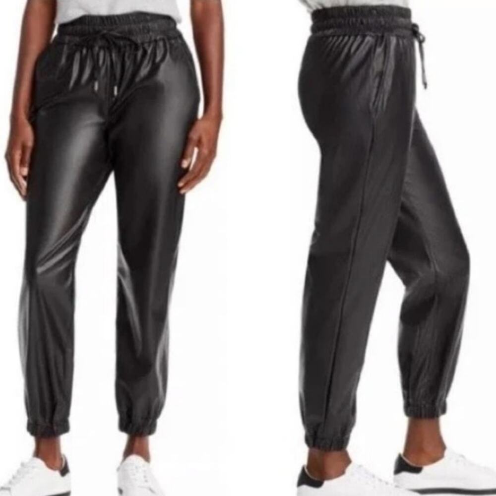 Badgley Mischka studio Black vegan leather jogger pant pull-on faux leather pant